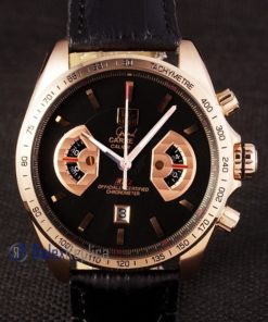 Alternative view of Tag-heuer replica carrera calibre 17 chrono rose gold black dial strip leather imitazione copia