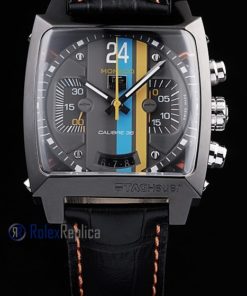 Alternative view of Tag-heuer replica gran carrera monaco gulf strip leather chrono black imitazione copia