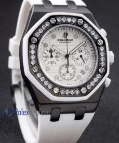 Alternative view of audemars piguet replica chrono offshore acciaio alinghi team lady white strip rubber imitazione copia
