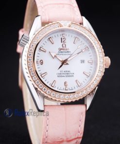Alternative view of Omega replica seamaster co-axial rosè lady strip leather imitazione copia