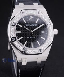Alternative view of audemars piguet replica royal oak jumb black dial strip leather imitazione copia