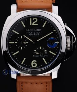 Alternative view of Panerai replica luminor marina power reserve cuoio acciaio black dial imitazione copia