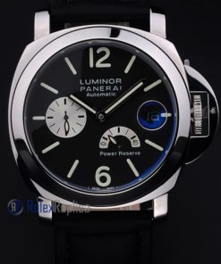 Alternative view of Panerai replica luminor marina power reserve strip leather acciaio black dial imitazione copia