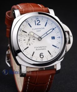 Alternative view of Panerai replica luminor GMT acciaio white dial strip leather imitazione copia