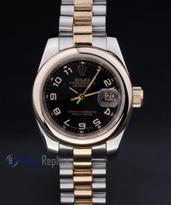 Alternative view of rolex replica datejust lady acciaio oro black arab orologio imitazione