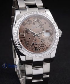 Alternative view of rolex replica datejust acciaio flower brown orologio imitazione