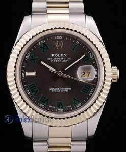 Alternative view of rolex replica datejust acciaio oro ardesia green roman orologio imitazione