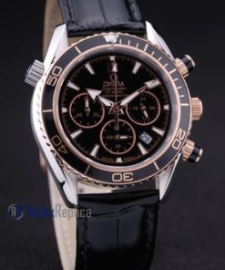 Alternative view of Omega replica seamaster co-axial chrono strip leather black dial imitazione copia