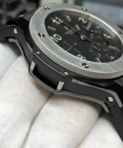 Alternative view of HUBLOT REPLICA BIG BANG CERAMIC WATCH WITH TITANIUM BEZEL CLONE HUB4100 MOVEMENT